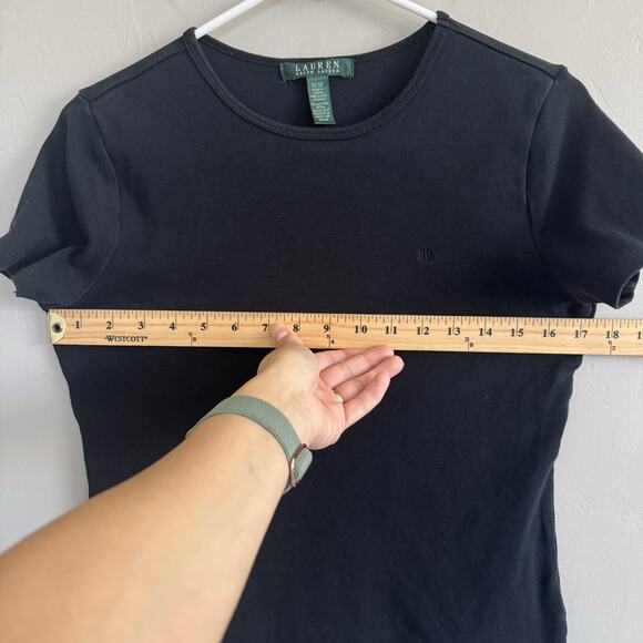 Lauren Ralph Lauren Black Short Sleeve Knit T-shirt Woman’s M Embroidered Logo - Picture 6 of 7